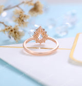 Antique Morganite engagement ring rose gold women | Vintage pear shaped wedding ring |  Unique Halo Bridal ring | Anniversary gift for her