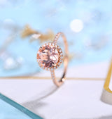 Antique Morganite engagement ring rose gold women | Vintage round cut wedding ring |  Unique jewelry Bridal ring | Anniversary gift for her