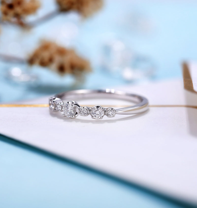 Moissanite Engagement Ring women | Delicate white gold wedding ring | Unique bridal jewelry | Vintage Promise ring Anniversary gift for her