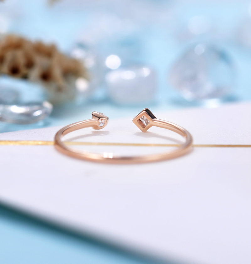 Diamond Engagement Ring rose gold women | delicate open princess cut ring | unique wedding ring | Bridal jewelry | Anniversary gift for her