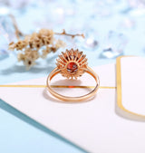 Garnet Engagement Ring Women Rose Gold | Antique Halo Bridal Jewelry |Delicate Moissanite Ring|Vintage wedding ring Anniversary ring