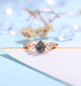 Black Rutilated Quartz Engagement Ring Women Rose Gold | Pear shaped Bridal Jewelry | Vintage Diamond Bridal ring | Unique Anniversary