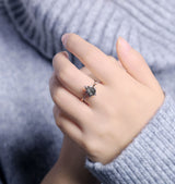 Black Rutilated Quartz  Engagement Ring Women Rose Gold | Antique Pear shaped Bridal Jewelry | Art deco Wedding Ring Diamond | Anniversary
