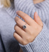 Black Rutilated Quartz engagement ring women | Rose gold ring Diamond Moissanite | Oval cut engagement ring | Bridal jewelry | Anniversary