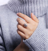Faceted Oval cut Black Rutilated Quartz Engagement Ring Rose gold Women | Antique CZ/Diamond Bridal Marquise |Unique Promise Anniversary