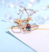 Pear shaped Alexandrite Engagement Ring Rose Gold Women |Antique Half Eternity Bridal Set|Unique Marquise Wedding Set|Anniversary for her