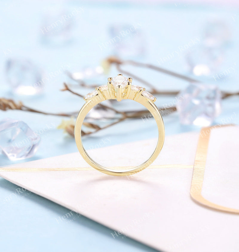 Vintage moissanite engagement ring Yellow gold | Art deco wedding ring | Marquise shaped antique ring | Anniversary promise rings for women