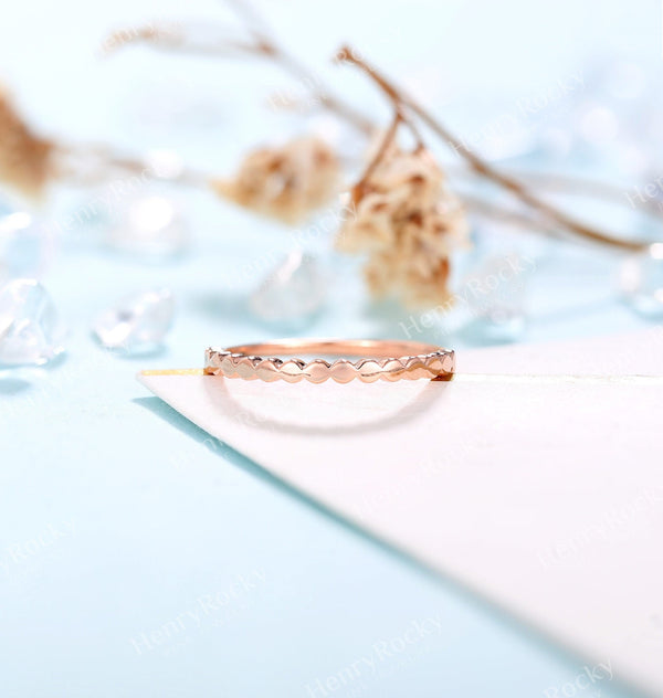 Dainty rose gold wedding band women | Vintage stacking matching bridal ring | unique half eternity jewelry| promise anniversary gift for her