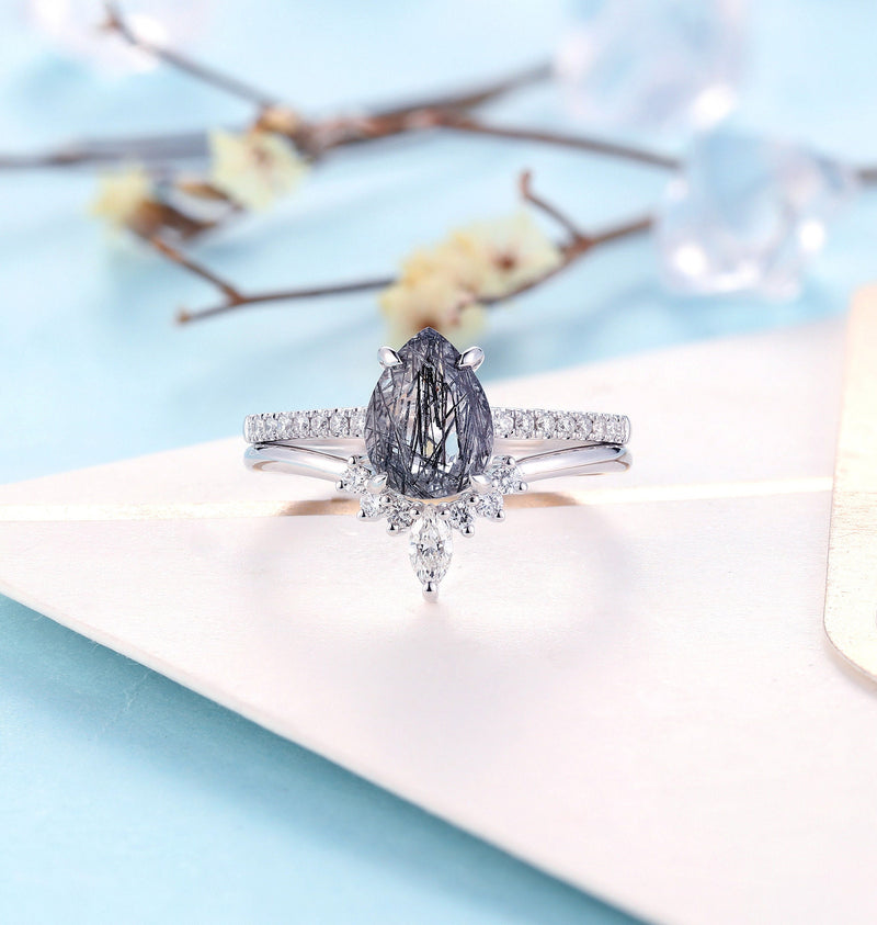 Kite Black Rutilated Quartz White Gold Engagement Ring – JayKrishna Diamond