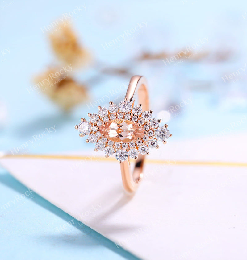 Art deco Morganite Engagement Ring | Vintage Rose Gold Diamond Ring | –  henryrocky.