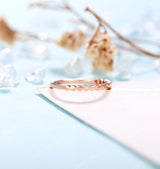 Dainty rose gold wedding band women | Vintage stacking matching bridal ring | unique half eternity jewelry| promise anniversary gift for her