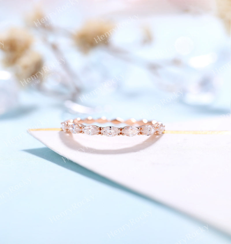 Diamond/Moissanite wedding band | rose gold band women | vintage marquise cut bridal jewelry |promise ring anniversary gift for her