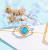 Art deco Opal Engagement Ring White gold Women | Antique Diamond half eternity Bridal Jewelry |Unique Promise Ring Anniversary Gifts for Her