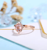 Antique Morganite engagement ring rose gold women | Vintage round cut wedding ring |  Unique Halo Bridal ring | Anniversary gift for her