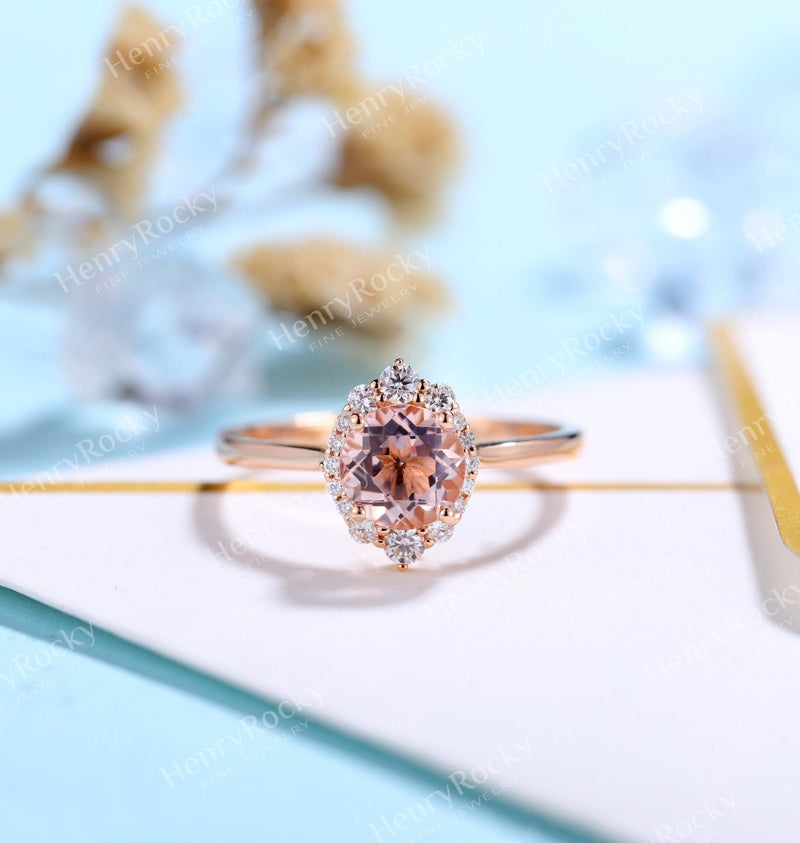 Antique Art Deco 1.50 Carat Round Cut Crown Morganite And Diamond  Moissanite Engagement Ring, Engraved Wedding Ring in 925 Sterling Silver  With 18k Rose Gold Plating, Gift, Anniversary Rings - Walmart.com