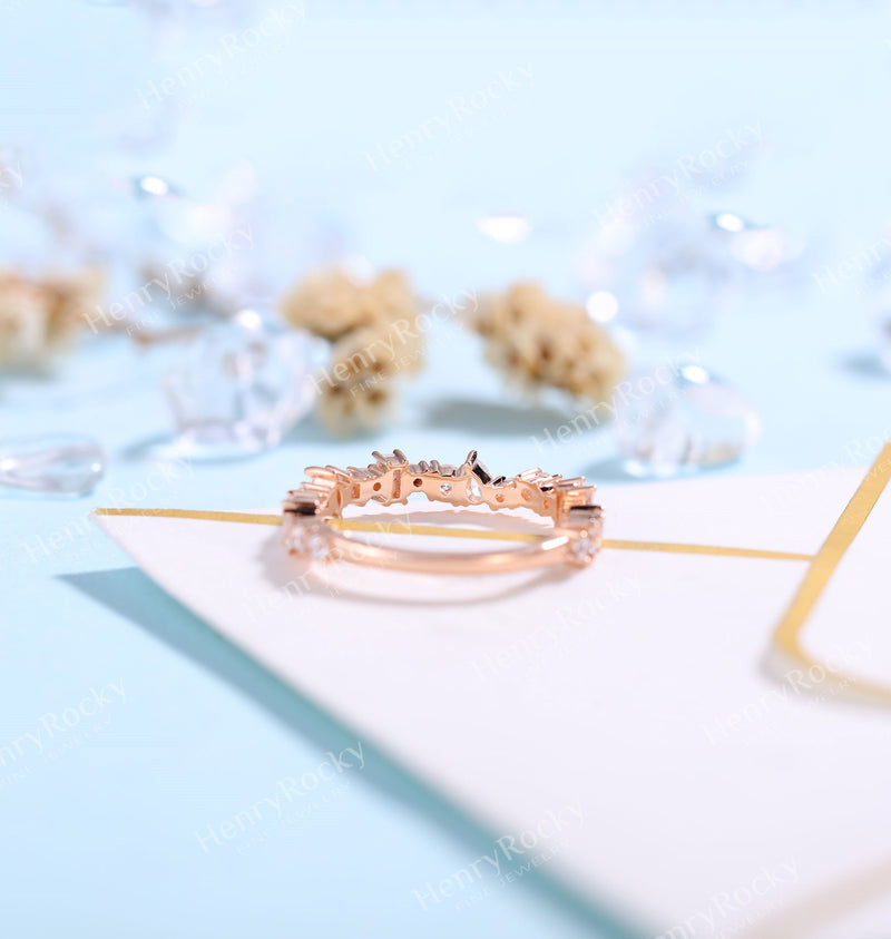 Antique Wedding Band Rose Gold Women | Vintage CZ Stacking Matching Art deco Jewelry | Unique Promise Ring | Anniversary Gift for her