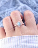 Vintage Moonstone Rose Gold Engagement Ring Women | Antique Half Eternity Halo Bridal Jewelry | Unique Promise Ring Her Anniversary Gifts