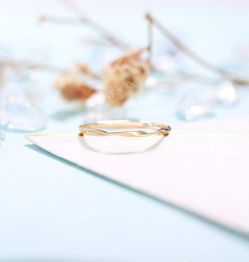 Dainty solid gold wedding band women | Vintage stacking matching bridal ring | unique twisted jewelry|promise ring anniversary gift for her