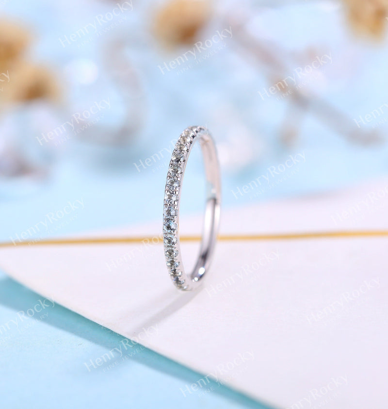 Vintage Aquamarine Wedding Band | Art deco eternity Band stacking Rose gold Band | Unique ring matching Band Bridal ring | Anniversary ring