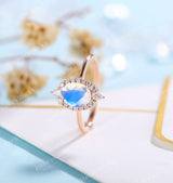 Antique Moonstone engagement ring rose gold women | Vintage floral wedding ring |  Unique jewelry Bridal ring | Anniversary gift for her