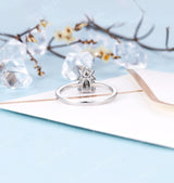 Black Rutilated Quartz Engagement Ring Women |White Gold Band Women |Pear shaped bridal ring |Moissanite wedding jewelry|Vintage Anniversary