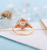 Art deco Moissanite Engagement Ring Rose gold Women | Unique Halo Milgrain round cut Bridal jewelry | Promise Ring Anniversary gifts for her