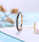 Art deco Black Diamond Wedding Band Women | yellow gold band | eternity Bridal Jewelry | Vintage promise Anniversary Gift for her