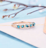 Antique Turquoise Wedding Band Rose Gold Women | Vintage Moissanite Stacking Bridal Ring | Art Deco Diamond Promise Ring | Anniversary ring