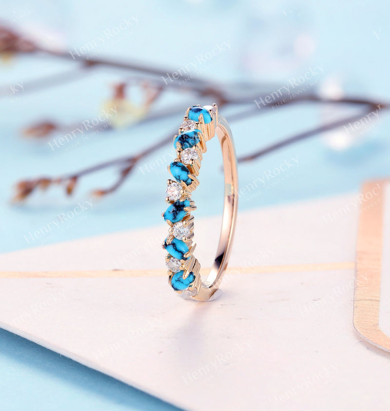 Antique Turquoise Wedding Band Rose Gold Women Vintage