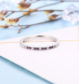Delicate Wedding Band White Gold Women | Vintage Diamond wedding ring Stacking Amethyst jewelry|Unique Promise Ring Anniversary Gift for her