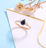 Blue Sandstone Engagement Ring Women Rose Gold | Pear shaped Bridal Jewelry | Vintage Diamond Bridal ring | Unique Anniversary Gift for Her