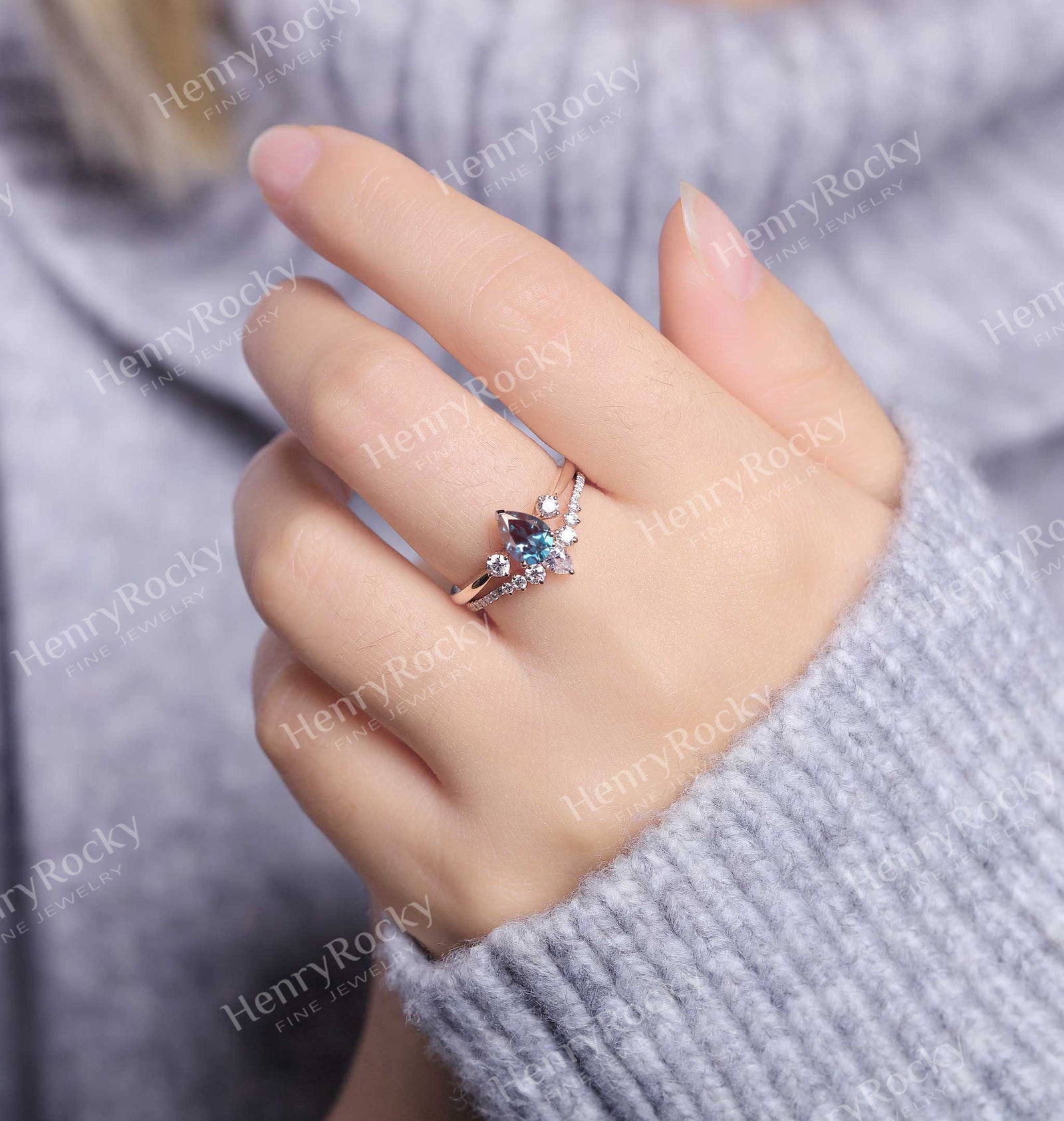 Alexandrite Engagement Ring Rose Gold Ring Antique Moissanite