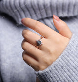 Salt and Pepper Diamond Engagement Ring | Art deco Pear shaped Rose gold wedding ring set |Antique Moissanite Bridal set |Unique Anniversary
