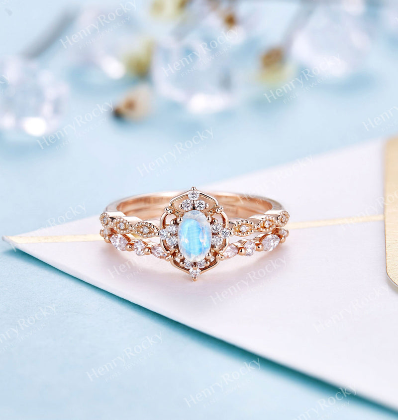 Sirciam Oval Moonstone and White Diamond Ring in 14K Rose Gold | Audry Rose
