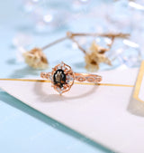 Art deco Smoky Quartz Oval Engagement Ring | Vintage Moissanite Rose gold Bridal Ring | Antique Milgrain wedding ring | Unique Promise ring
