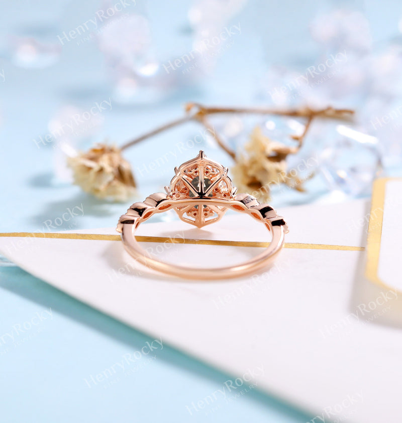 Art deco Smoky Quartz Oval Engagement Ring | Vintage Moissanite Rose gold Bridal Ring | Antique Milgrain wedding ring | Unique Promise ring