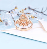 Black Rutilated Quartz Engagement Ring Set | Rose gold wedding band women | Antique halo moissanite ring | Pear cut bridal set | Anniversary