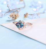 Alexandrite Engagement Ring Rose Gold Ring | Vintage Princess cut Wedding Ring | Art deco Moissanite Bridal Ring | Anniversary Promise Ring