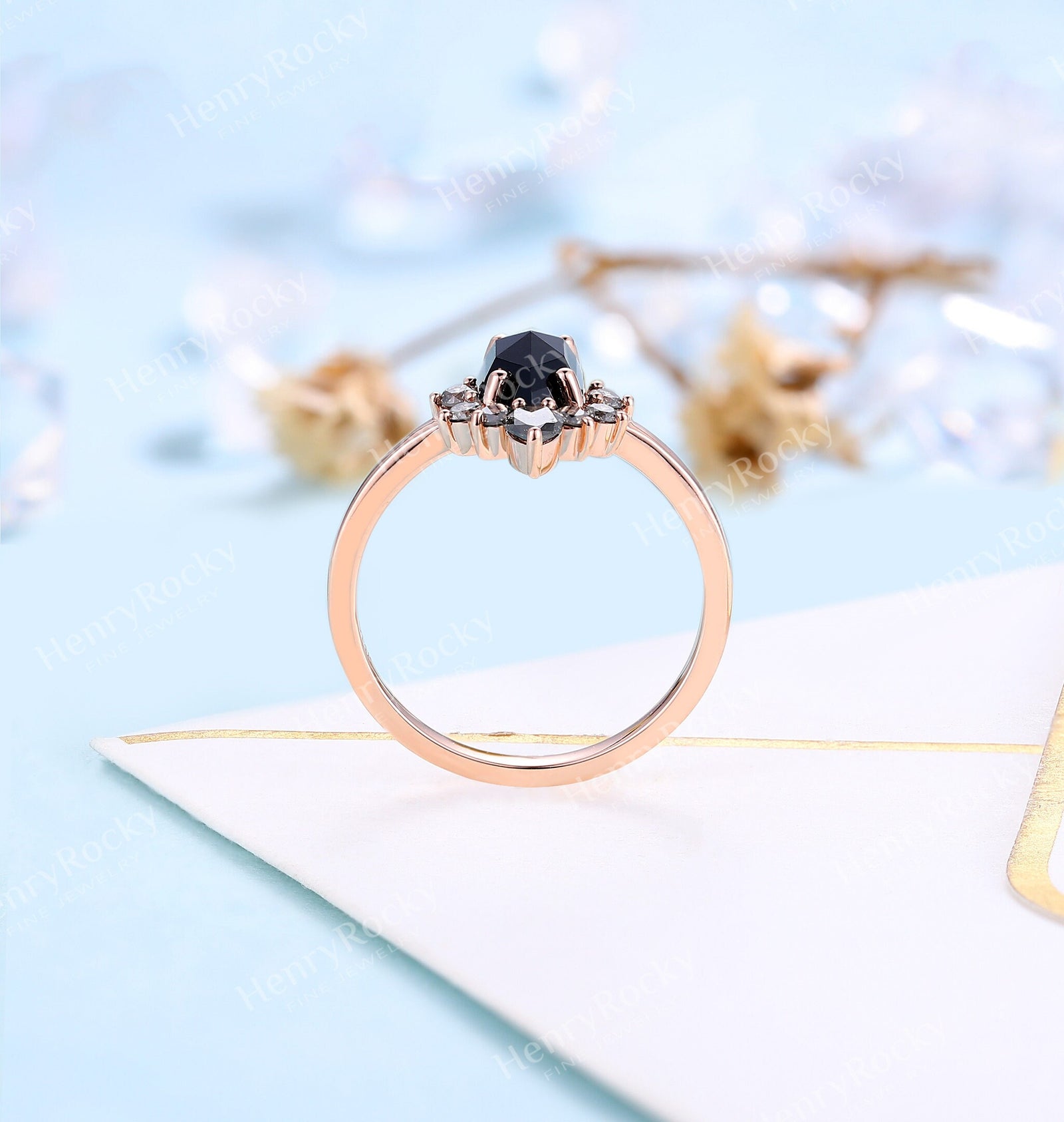 Black Onyx engagement ring | Salt and pepper diamond art deco